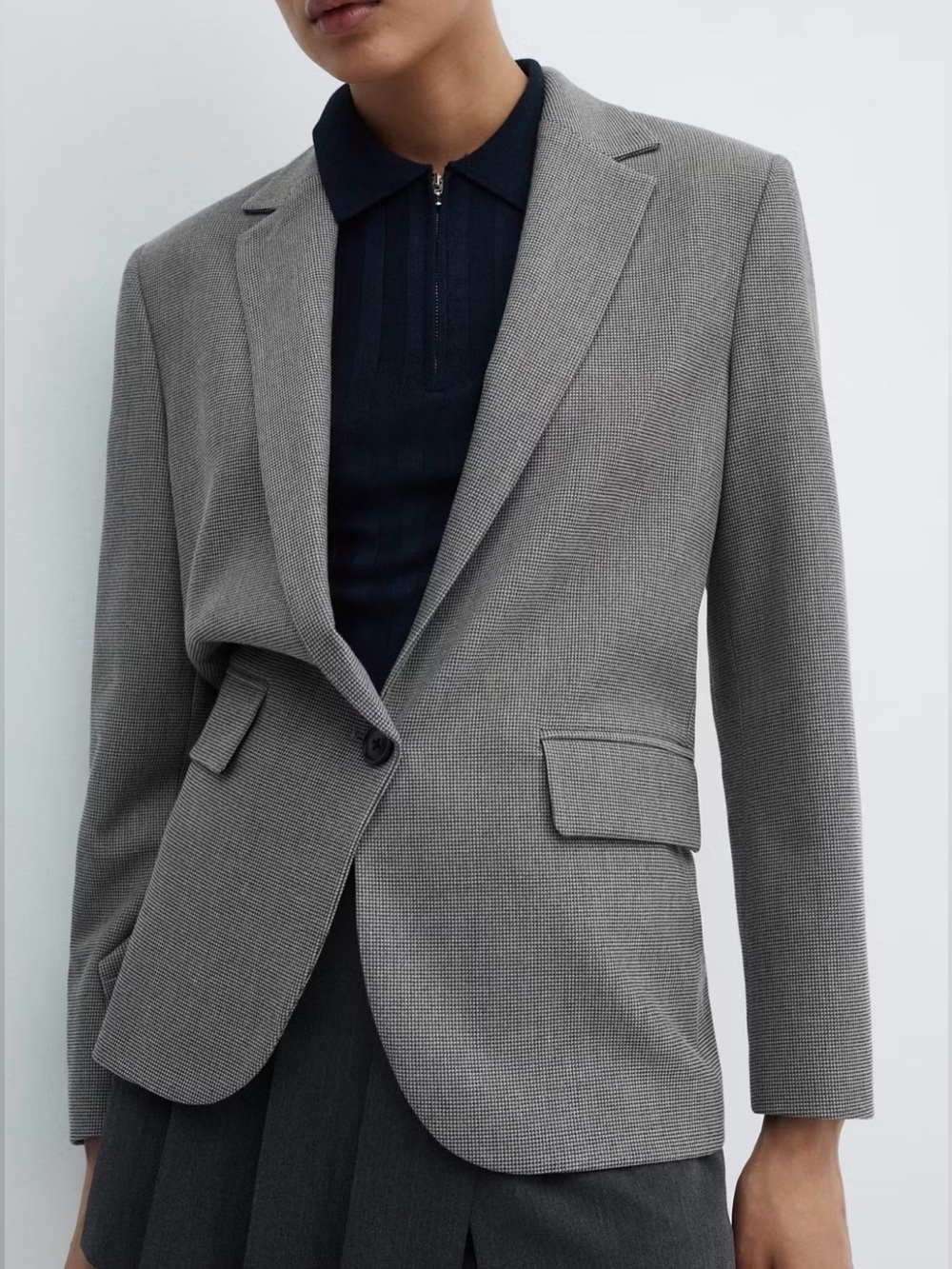 Mango Gray Single-Button Tailored Blazer